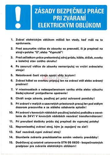 Pravidlá bezpečnej práce - Pravidlá bezpečnej práce pre zváranie elektrickým oblúkom