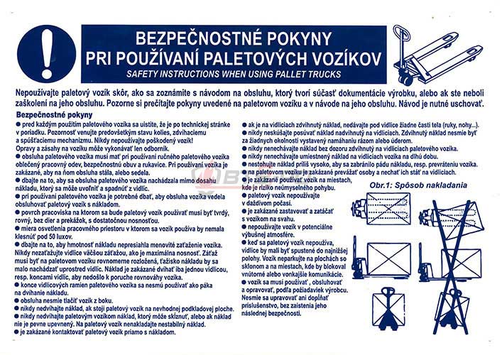 Pravidlá bezpečnej práce - Bezpečnostné pokyny pri používaní paletových vozíkov