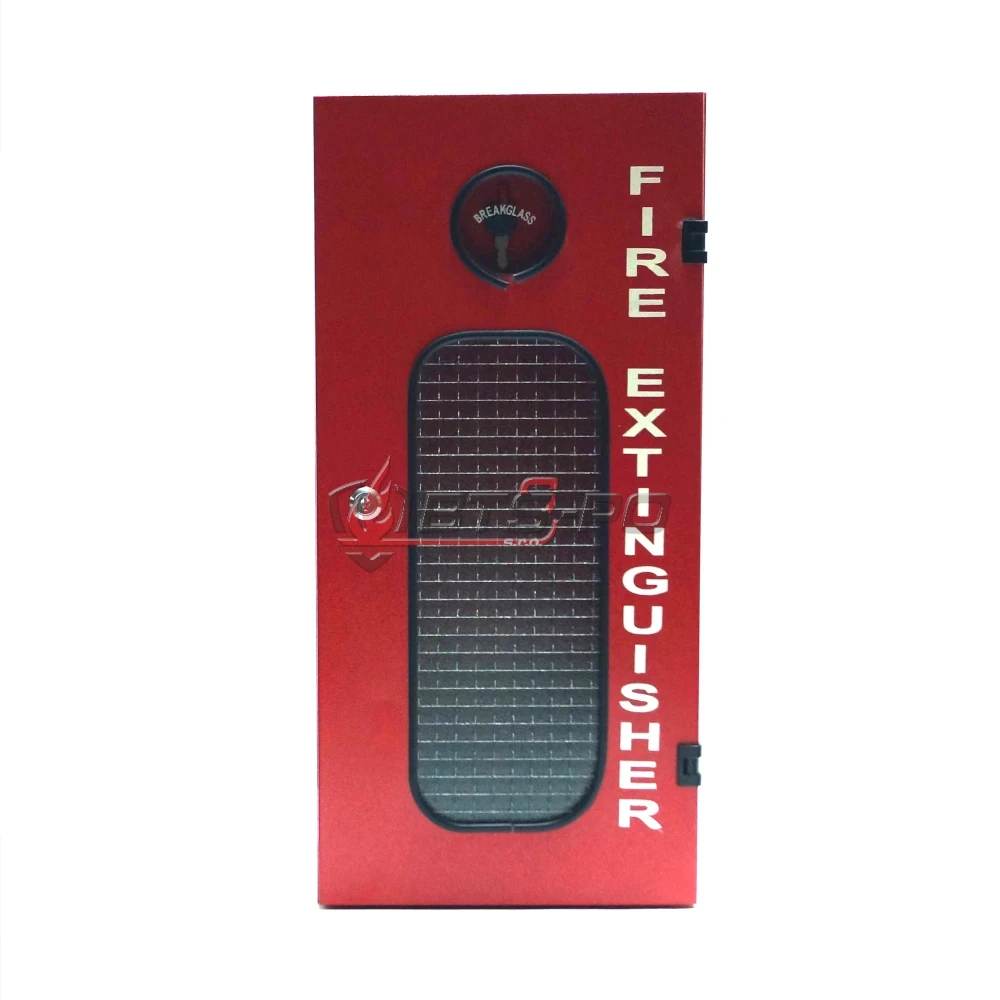 112001_Skriňa na hasiaci prístroj, kovová, červená